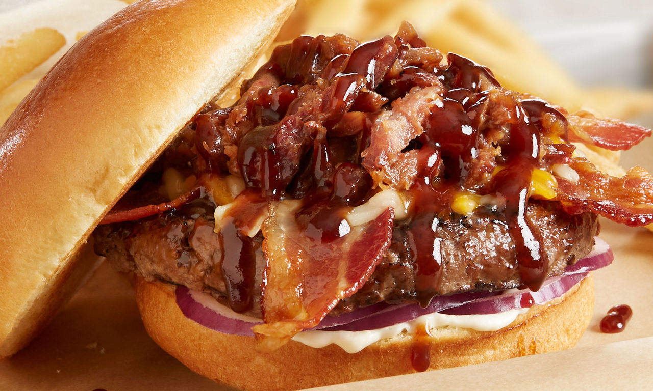 Gluten-Sensitive Hickory Brisket and Bacon Burger* | BJs Restaurants &  Brewhouse